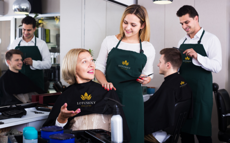 salon staff logo aprons