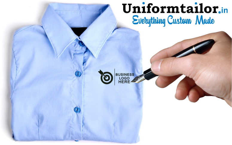 blue formal shirt with company logo