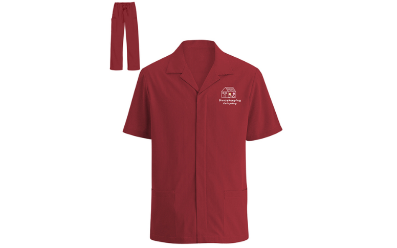 professional housekeeper uniform shirt and pant in red color