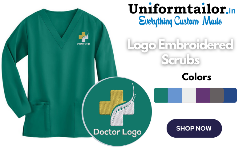 Doctors logo is embroidered on the full sleeve medical scrub top