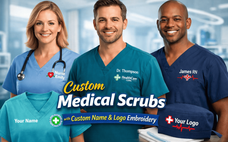 Custom Medical Scrubs with Custom Name & Logo Embroidery
